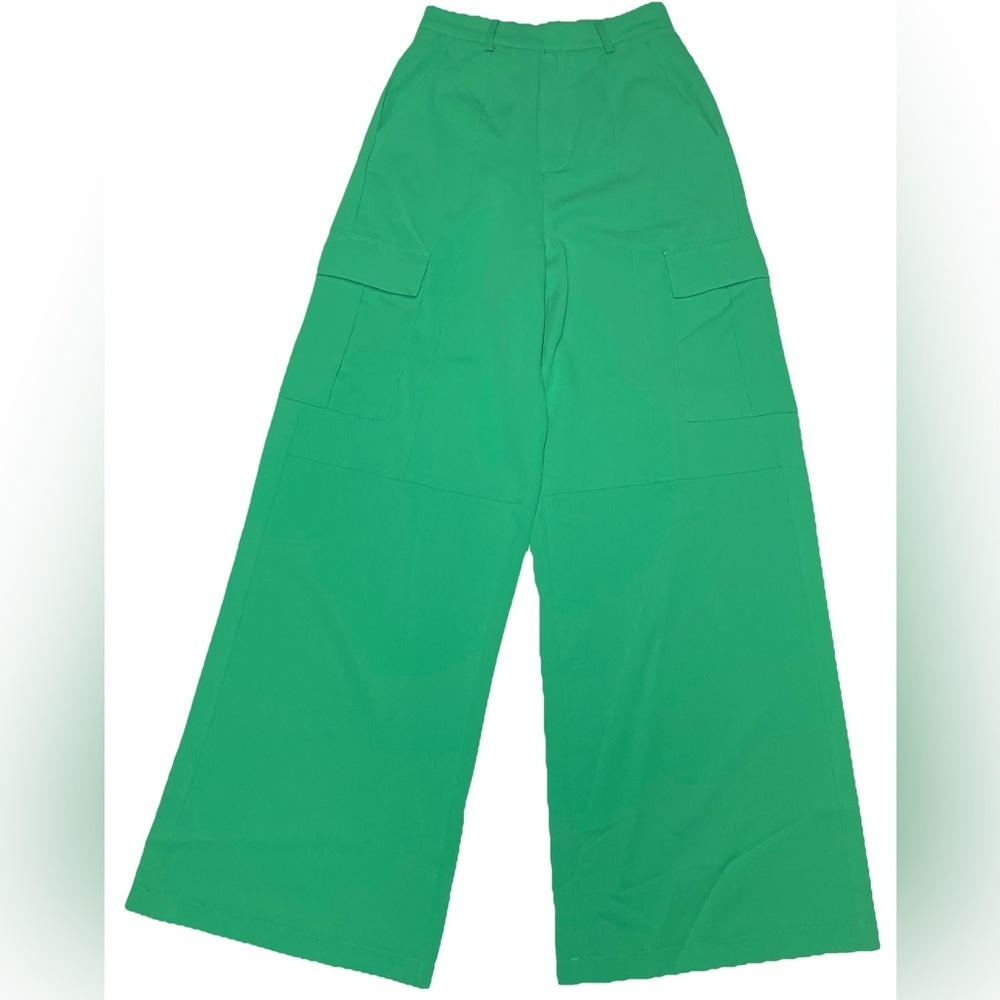 Talulah Green Women’s High Waisted Wide Leg Cargo Pants Bright Neon Festival